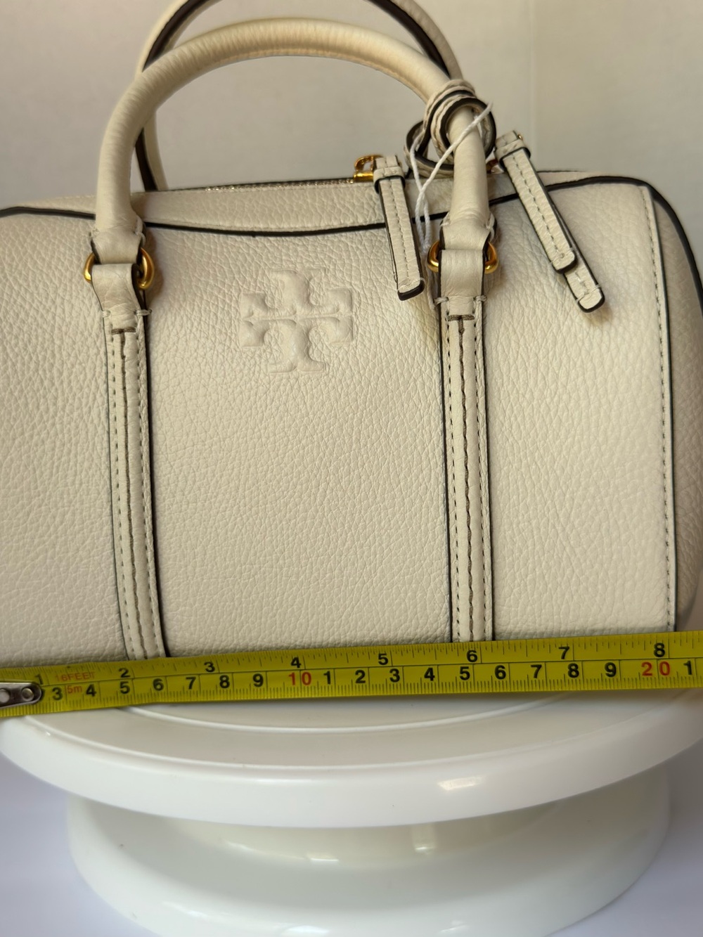 Tory Burch Ivory Pebbled Leather Satchel with Tassels Doctor bag crossbody NEW - Picture 13 of 16